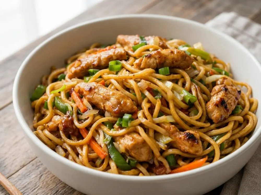 Skillet Chicken Chow Mein with Crisp Vegetables