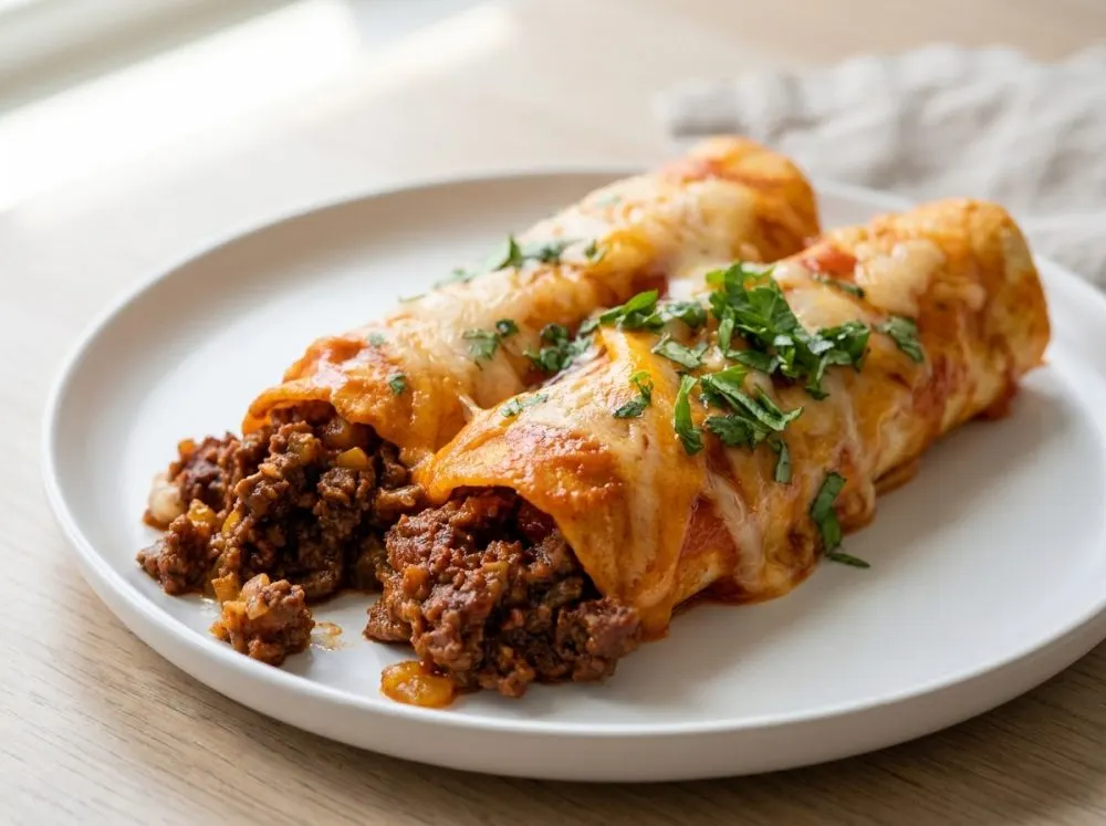 Cheesy Beef Enchiladas with Homemade Enchilada Sauce
