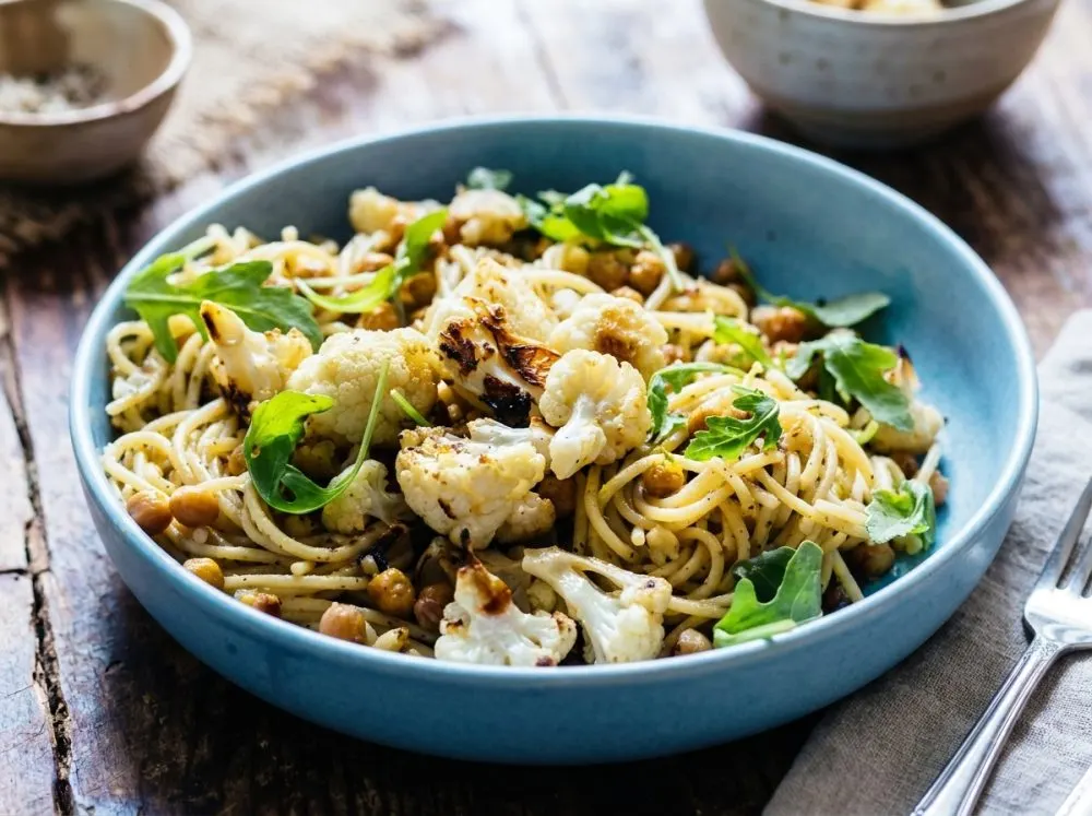 Golden Roasted Cauliflower Pasta with Feta and Basil