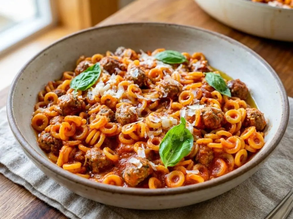 Homemade Spaghetti Os and Meatballs