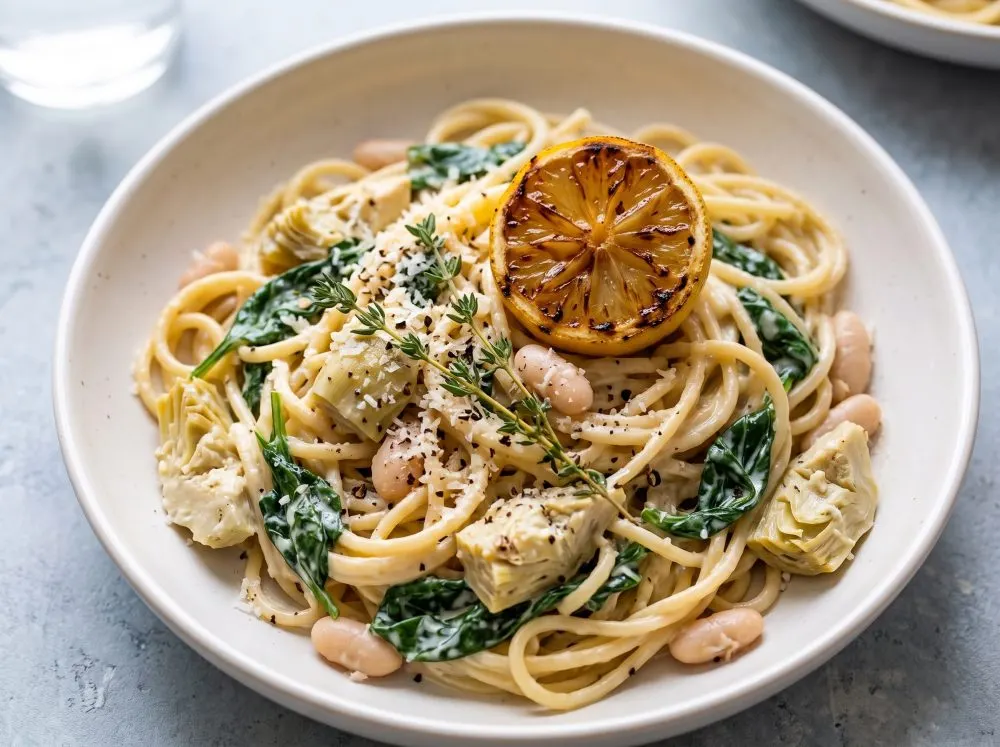 Weeknight One Pot Spinach and Artichoke Pasta