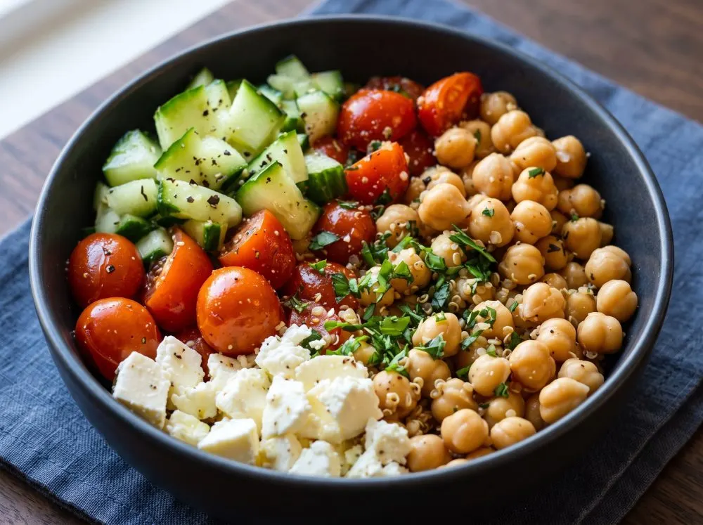 Fresh Chickpea Grain Bowl with Feta