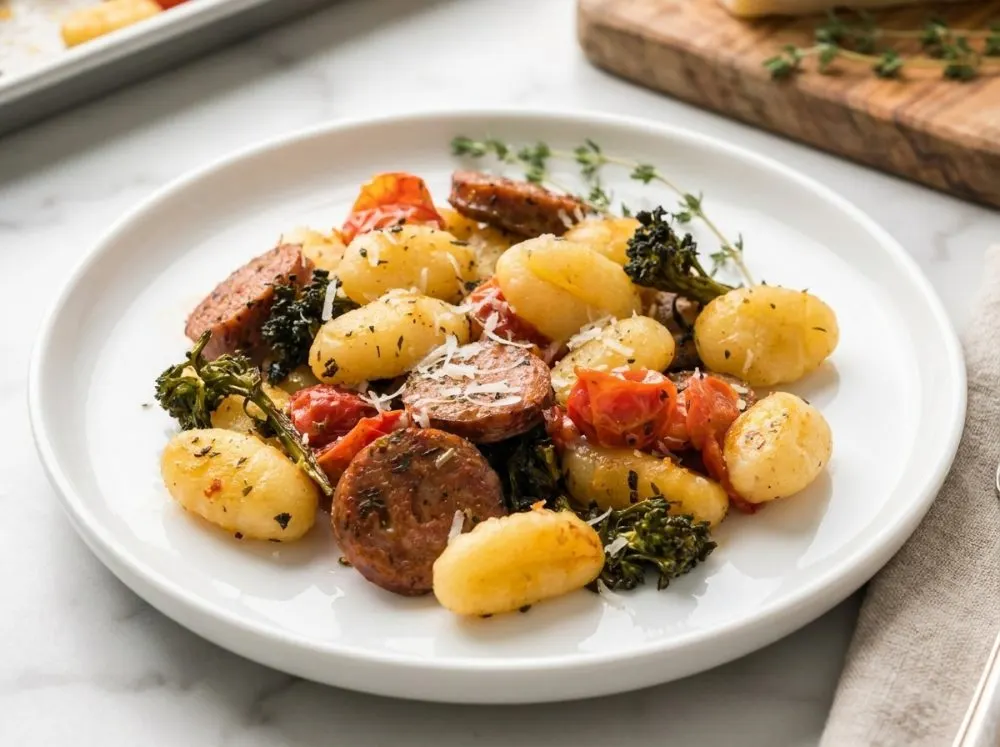 Easy Sheet Pan Gnocchi and Sausage with Tomatoes and Broccolini