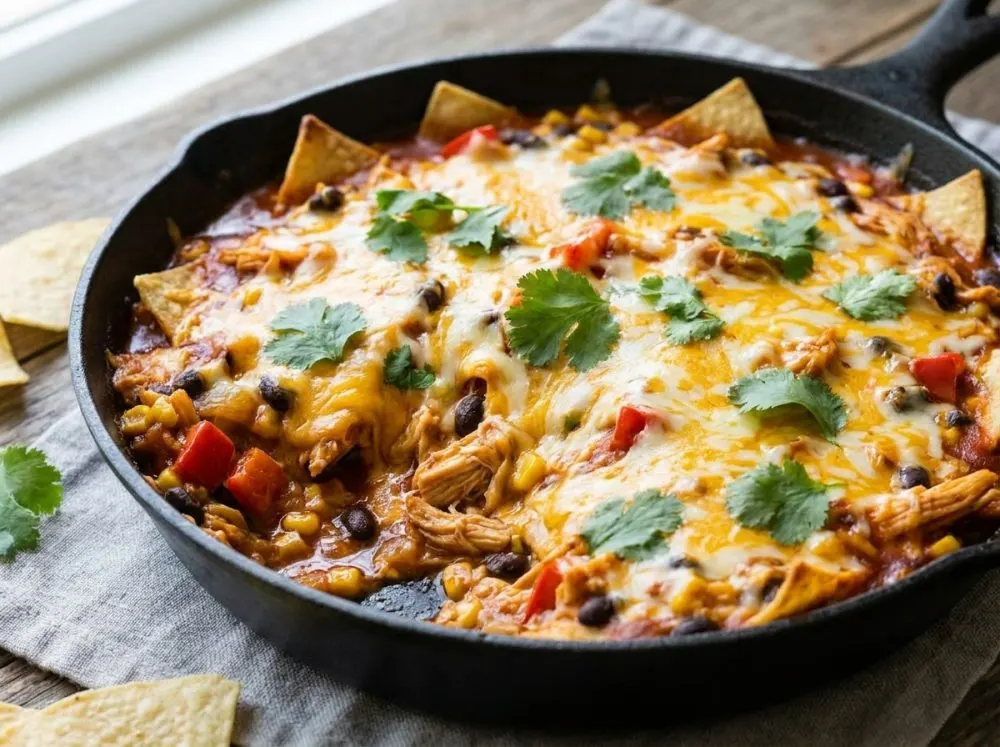 Easy Cheesy Rotisserie Chicken Enchilada Skillet