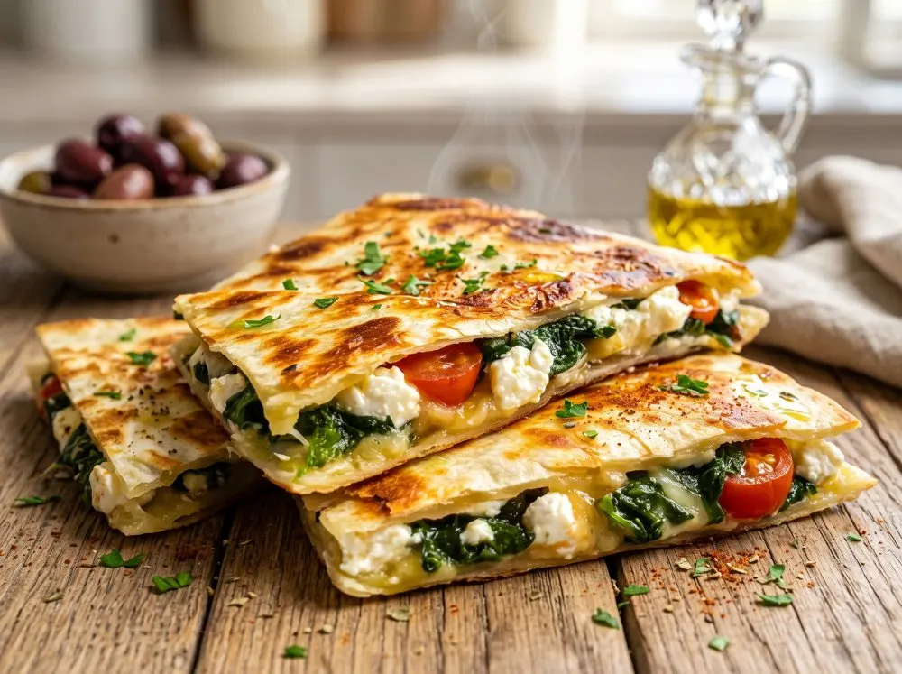 Crispy Spinach and Feta Quesadillas