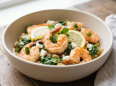 Skillet Shrimp and White Beans with Spinach and Feta