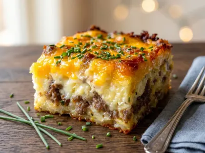 Cheesy Cream Cheese Breakfast Casserole with Beef Sausage
