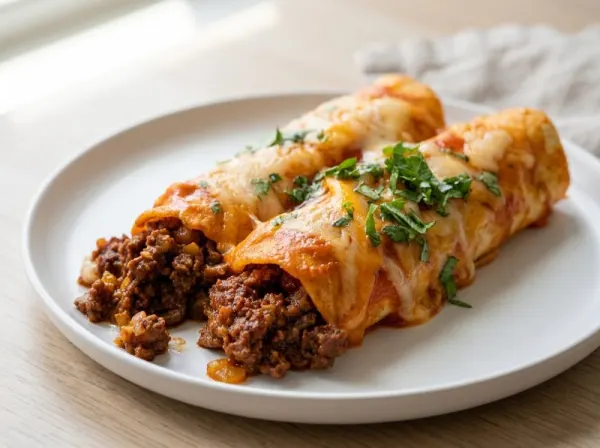 Cheesy Beef Enchiladas with Homemade Enchilada Sauce