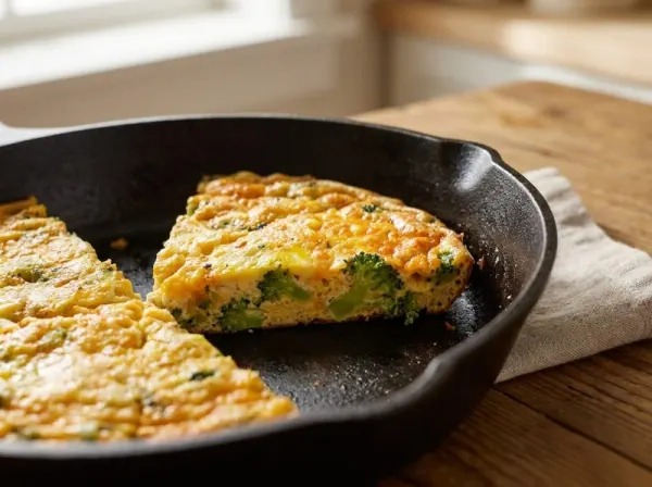 Broccoli, Cheddar Spinach Frittata Skillet Bake