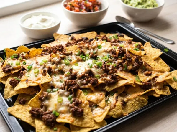 Cheesy Loaded Beef Nachos with Fresh Tomato Salsa
