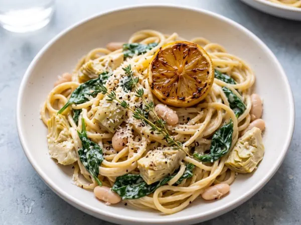 Weeknight One Pot Spinach and Artichoke Pasta