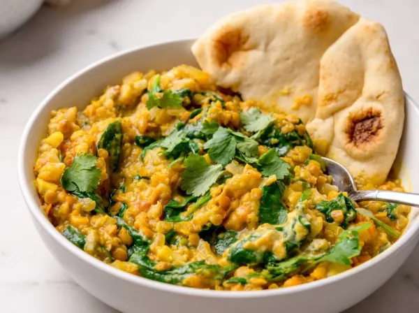 Yellow lentils with spinach and ginger Coconut Curry