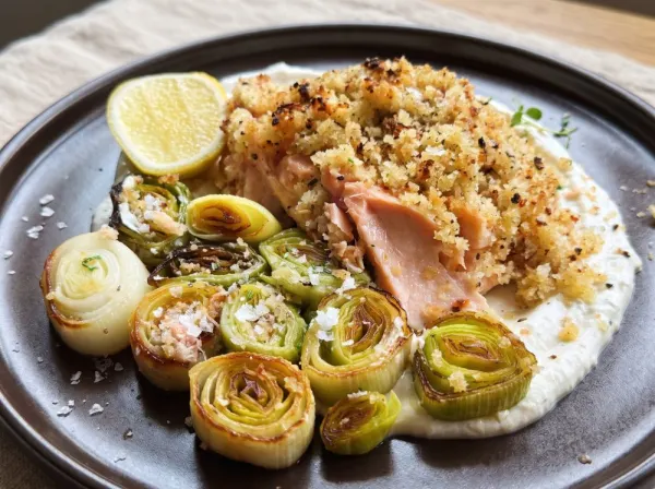 Sheet-Pan Salmon over Creamy Lentils