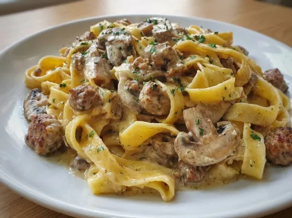 Speedy Sausage Stroganoff Tagliatelle with Creamy Paprika Sauce