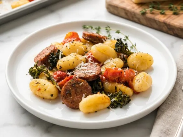 Easy Sheet Pan Gnocchi and Sausage with Tomatoes and Broccolini