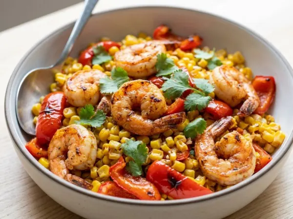 Broiled Sheet Pan Shrimp with Corn and Tomatoes