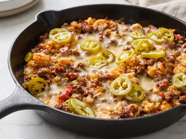 Cheesy Ground Beef Cauliflower Bake