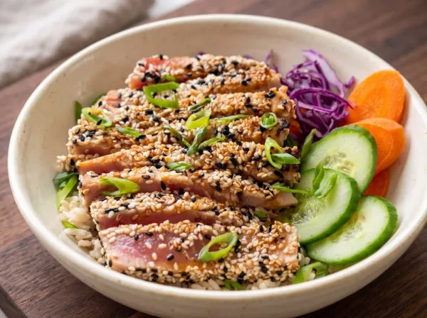 Sesame-Crusted Tuna Rice Bowls with Gochujang Mayo